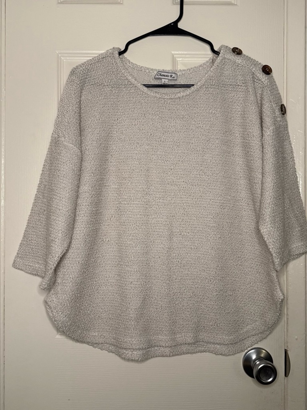 Chances R. Light Gray Button-Shoulder Crew Sweater